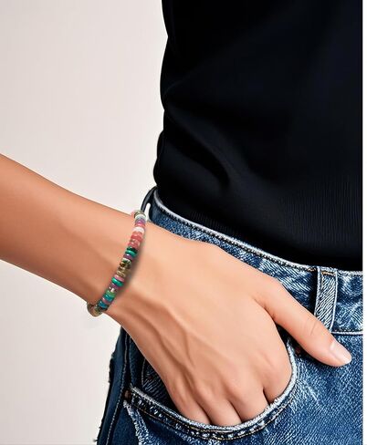 2 PCS Boho Beaded Stretch Bracelets for Women Natrue Stone Beads Gold-color Plated Heart Charm Surfer Bracelets Summer Beach Handmade Jewelry in Saudi Arabia