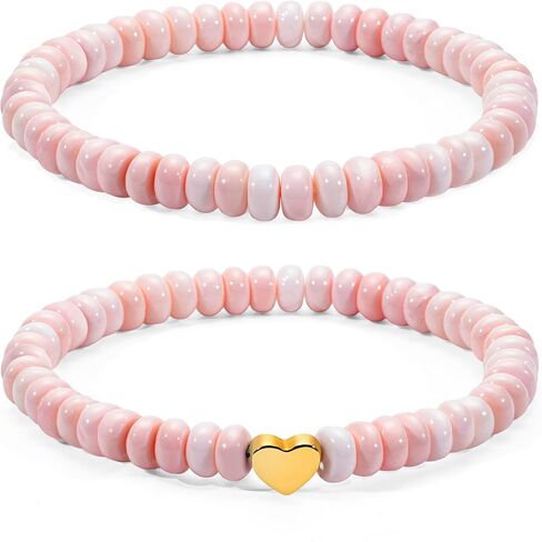 2 PCS Boho Beaded Stretch Bracelets for Women Natrue Stone Beads Gold-color Plated Heart Charm Surfer Bracelets Summer Beach Handmade Jewelry in Saudi Arabia