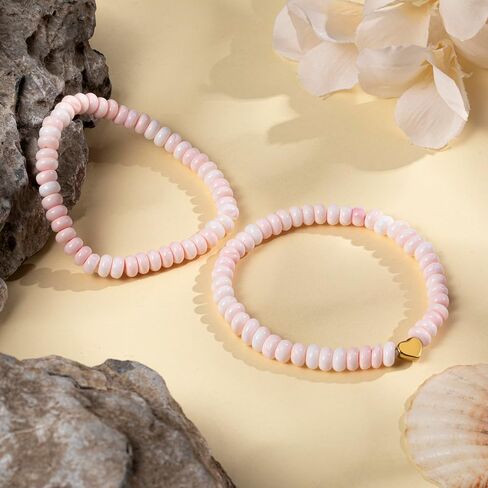 2 PCS Boho Beaded Stretch Bracelets for Women Natrue Stone Beads Gold-color Plated Heart Charm Surfer Bracelets Summer Beach Handmade Jewelry in Saudi Arabia