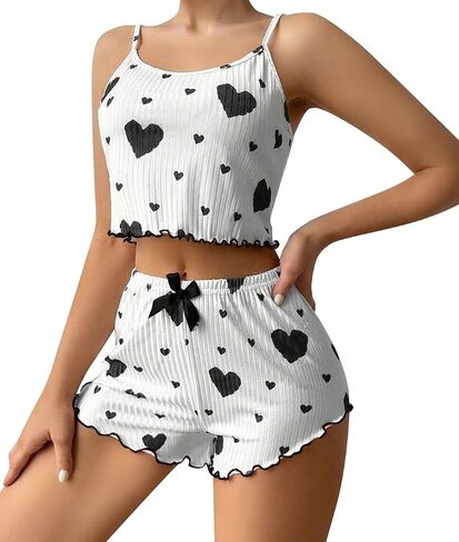 Cami Pajama Set for Women 2 Piece Pj Set Heart Print Camisole Top and Shorts in Saudi Arabia