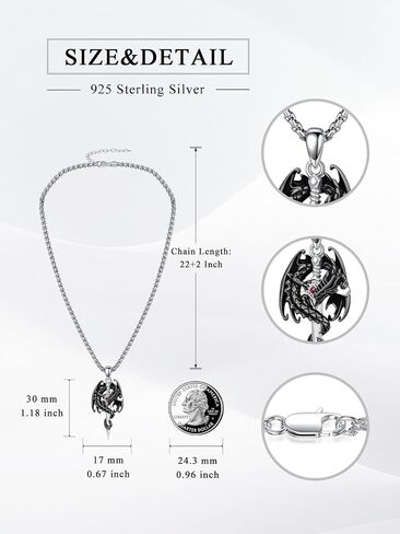Dragon Necklace 925 Sterling Silver Dragon Pendant Necklace Energy Amulet Jewelry Gift for Men Women in Kuwait