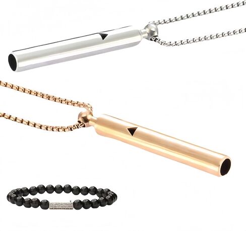 Mindful Breathing Necklace for Anxiety Relief, Stainless Steel, Silver and Gunmetal, 24-27.6 Inch Chain, Unisex Adult Wellness Pendant with Beaded Bracelet in Saudi Arabia
