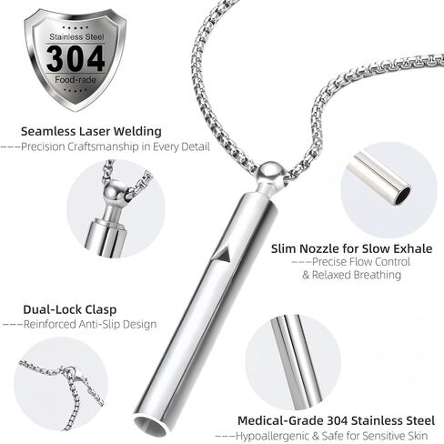 Mindful Breathing Necklace for Anxiety Relief, Stainless Steel, Silver and Gunmetal, 24-27.6 Inch Chain, Unisex Adult Wellness Pendant with Beaded Bracelet in Saudi Arabia