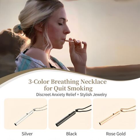 Mindful Breathing Necklace for Anxiety Relief, Stainless Steel, Silver and Gunmetal, 24-27.6 Inch Chain, Unisex Adult Wellness Pendant with Beaded Bracelet in Saudi Arabia