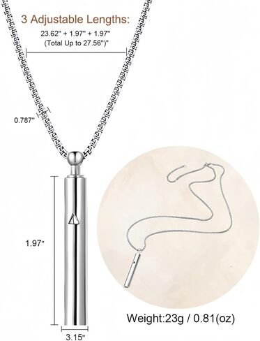 Mindful Breathing Necklace for Anxiety Relief, Stainless Steel, Silver and Gunmetal, 24-27.6 Inch Chain, Unisex Adult Wellness Pendant with Beaded Bracelet in Saudi Arabia