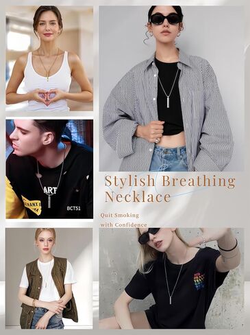Mindful Breathing Necklace for Anxiety Relief, Stainless Steel, Silver and Gunmetal, 24-27.6 Inch Chain, Unisex Adult Wellness Pendant with Beaded Bracelet in Saudi Arabia