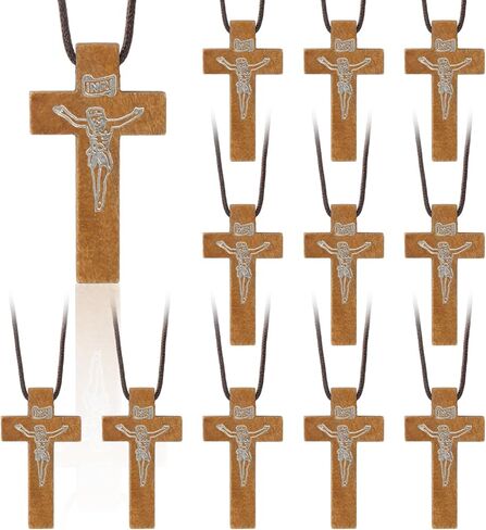 Natural Wooden Cross Necklace for Men&Woman, Crucifix Necklace Men&Woman, Bulk Wooden Small Crosses Gifts for Bible Verse Easter Party Favor, Cross for Car Mirror Hanging Pendant, 1.6In X 1In(24pcs) in Saudi Arabia