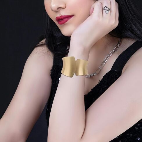 بيان الذهب ماتي سوار، الذهب خمر مكتنزة المفتوحة الكفة سوار هندسي مكتنزة نحى الإسورة أساور الأزياء والمجوهرات للنساء in Saudi Arabia