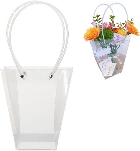 BBJ WRAPS Flower Bags for Bouquets Clear Flower Bags with Handle Florist Shop Packaging Supplies, 5 Pcs, Valentine's Day (11.4x5.9x16.7 inch)… in Kuwait
