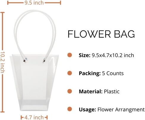 BBJ WRAPS Flower Bags for Bouquets Clear Flower Bags with Handle Florist Shop Packaging Supplies, 5 Pcs, Valentine's Day (11.4x5.9x16.7 inch)… in Kuwait
