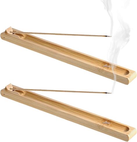 2 Pieces Incense Holder for Sticks with Adjustable Holder Natural Bamboo Incense Stick Wood Stick Angle Home Incenses Burner with Ash Collector Incenss Burner for Meditation Yoga Relaxation Home Decor in Saudi Arabia