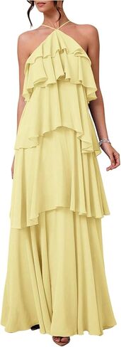 SOLY HUX Women's Sundresses Ruffle Layered Halter Flowy Maxi Dress Elegant Wedding Guest Dresses in Saudi Arabia
