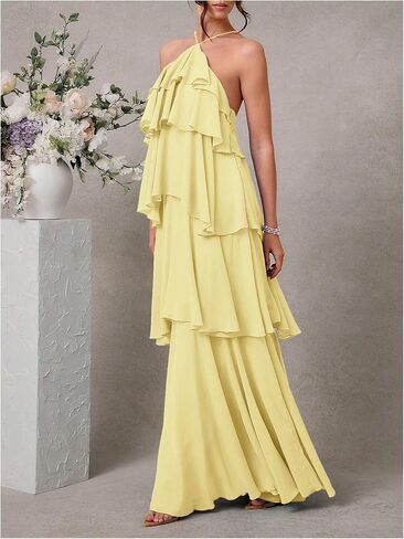 SOLY HUX Women's Sundresses Ruffle Layered Halter Flowy Maxi Dress Elegant Wedding Guest Dresses in Saudi Arabia