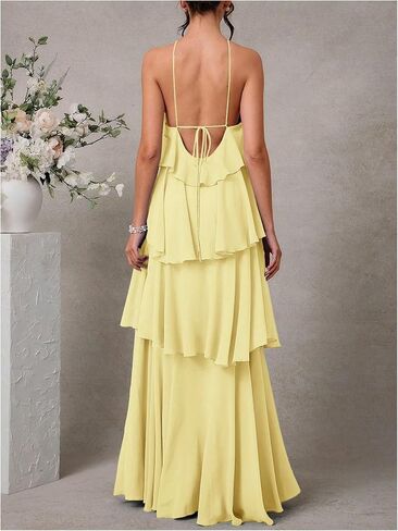 SOLY HUX Women's Sundresses Ruffle Layered Halter Flowy Maxi Dress Elegant Wedding Guest Dresses in Saudi Arabia