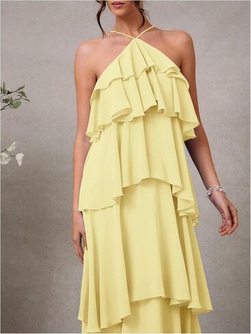 SOLY HUX Women's Sundresses Ruffle Layered Halter Flowy Maxi Dress Elegant Wedding Guest Dresses in Saudi Arabia