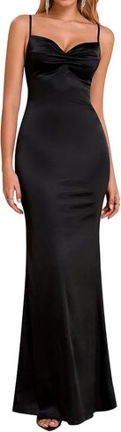 Womens Satin Elegant Weeding Guest Maxi Dress Bodycon Long Formal Cocktail Silk Dresses in Kuwait