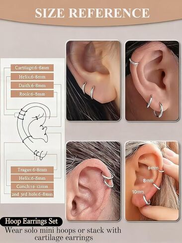 Hypoallergenic Huggie Hoop Earrings for Women Men 6mm/8mm/10mm/12mm Width Helix Tragus Lobe Cartilage Pierced Earrings 925 Sterling Silver Needle Simple Punk Jewelry +Gift Box in Saudi Arabia