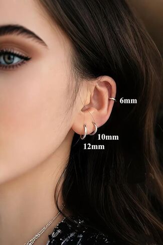 Hypoallergenic Huggie Hoop Earrings for Women Men 6mm/8mm/10mm/12mm Width Helix Tragus Lobe Cartilage Pierced Earrings 925 Sterling Silver Needle Simple Punk Jewelry +Gift Box in Saudi Arabia
