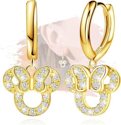 Sterling Silver Mouse Earrings, Sparkling Cubic Zirconia Bow Mouse Hoop Earrings, Hypoallergenic Cute Jewelry Gifts for Women Daughter Granddaughter Niece in Saudi Arabia