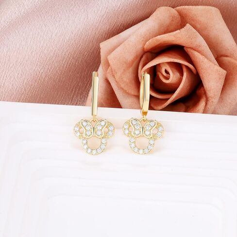 Sterling Silver Mouse Earrings, Sparkling Cubic Zirconia Bow Mouse Hoop Earrings, Hypoallergenic Cute Jewelry Gifts for Women Daughter Granddaughter Niece in Saudi Arabia
