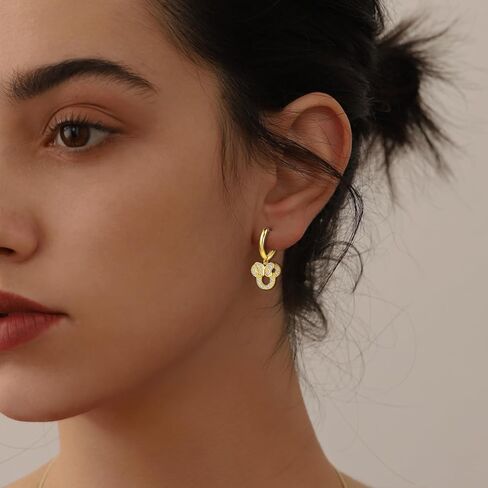 Sterling Silver Mouse Earrings, Sparkling Cubic Zirconia Bow Mouse Hoop Earrings, Hypoallergenic Cute Jewelry Gifts for Women Daughter Granddaughter Niece in Saudi Arabia