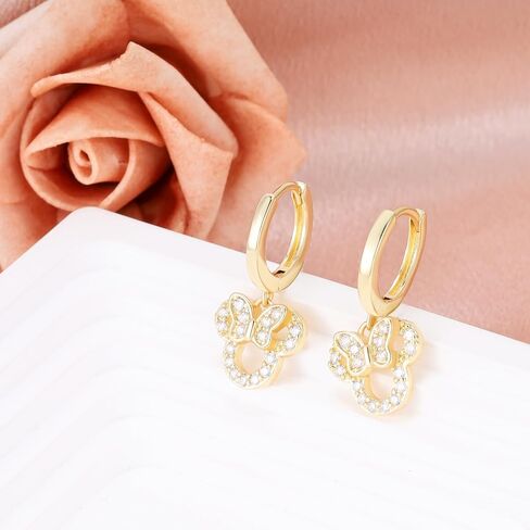 Sterling Silver Mouse Earrings, Sparkling Cubic Zirconia Bow Mouse Hoop Earrings, Hypoallergenic Cute Jewelry Gifts for Women Daughter Granddaughter Niece in Saudi Arabia