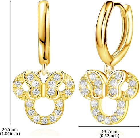 Sterling Silver Mouse Earrings, Sparkling Cubic Zirconia Bow Mouse Hoop Earrings, Hypoallergenic Cute Jewelry Gifts for Women Daughter Granddaughter Niece in Saudi Arabia