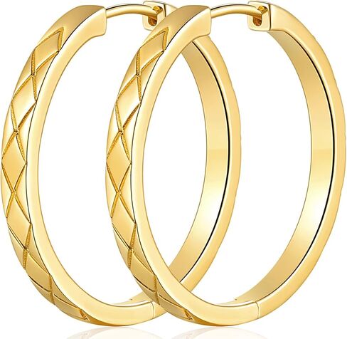 14k Gold Hoop Earrings for Women Earring Hoops 14K Gold Earrings for Women Trendy Unique Big Cross-cut Luxe Design 30 * 3.5mm in Saudi Arabia