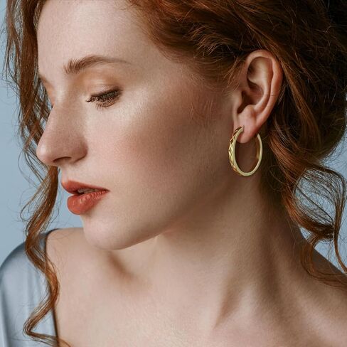 14k Gold Hoop Earrings for Women Earring Hoops 14K Gold Earrings for Women Trendy Unique Big Cross-cut Luxe Design 30 * 3.5mm in Saudi Arabia