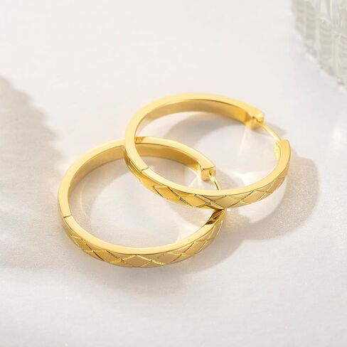 14k Gold Hoop Earrings for Women Earring Hoops 14K Gold Earrings for Women Trendy Unique Big Cross-cut Luxe Design 30 * 3.5mm in Saudi Arabia