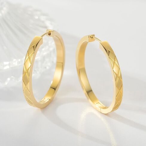 14k Gold Hoop Earrings for Women Earring Hoops 14K Gold Earrings for Women Trendy Unique Big Cross-cut Luxe Design 30 * 3.5mm in Saudi Arabia