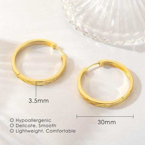14k Gold Hoop Earrings for Women Earring Hoops 14K Gold Earrings for Women Trendy Unique Big Cross-cut Luxe Design 30 * 3.5mm in Saudi Arabia