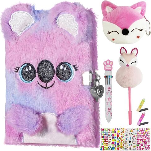 WIEWUSCH Girls Diary with Lock,Journal for Kids with Bookmarks Sticky Notes Pom Pom Pen Notebook for Writing and Drawing 160 Lined Pages Diary for Girls ages 6-8 in Saudi Arabia