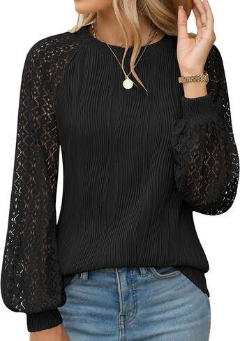 Womens Long Sleeve Textured Shirts Lace Tops Dressy Business Casual Blouses Trendy Outfits 2025 in Kuwait