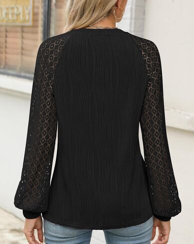 Womens Long Sleeve Textured Shirts Lace Tops Dressy Business Casual Blouses Trendy Outfits 2025 in Kuwait