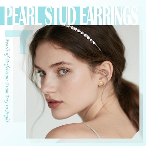 earrings studs for women pearl earrings Sterling Silver AAAAA+ Hypoallergenic White purple pink Freshwater Cultured Handpicked with Genuine Cultured pearl studs Birthday Wedding Jewelry Gift in Saudi Arabia