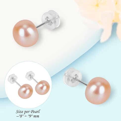 earrings studs for women pearl earrings Sterling Silver AAAAA+ Hypoallergenic White purple pink Freshwater Cultured Handpicked with Genuine Cultured pearl studs Birthday Wedding Jewelry Gift in Saudi Arabia