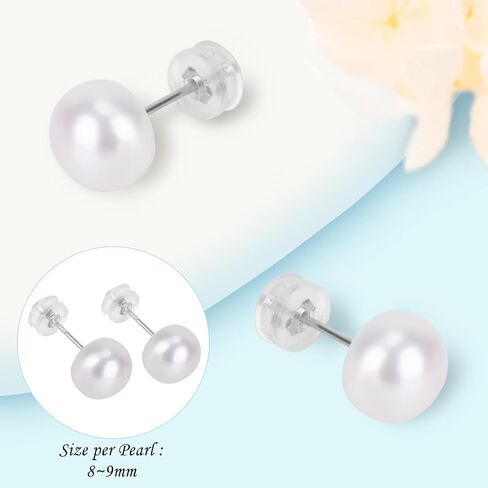 earrings studs for women pearl earrings Sterling Silver AAAAA+ Hypoallergenic White purple pink Freshwater Cultured Handpicked with Genuine Cultured pearl studs Birthday Wedding Jewelry Gift in Saudi Arabia