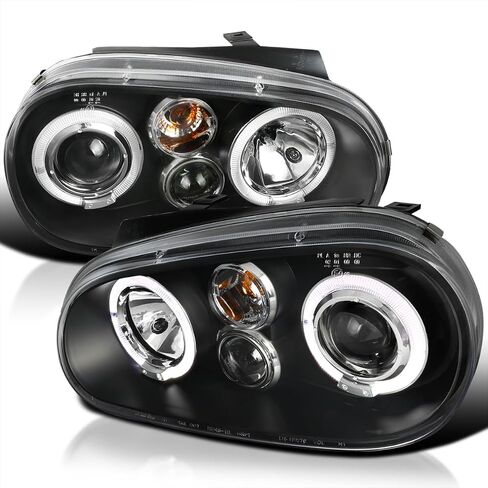 SPEC-D TUNING Black Smoke Dual Halo Projector Headlights Compatible with 1999-2006 Volkswagen Golf, Golf GTI VW MK4 Left + Right Pair Headlamps Assembly in Saudi Arabia