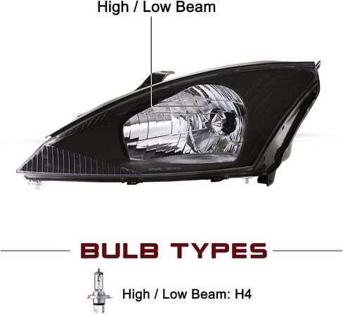 JSBOYAT Headlight Assembly Replacement for 2000 to 2004 Ford Focus Headlamp(Chrome Housing Amber Reflector) in Saudi Arabia