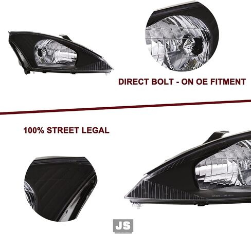 JSBOYAT Headlight Assembly Replacement for 2000 to 2004 Ford Focus Headlamp(Chrome Housing Amber Reflector) in Saudi Arabia