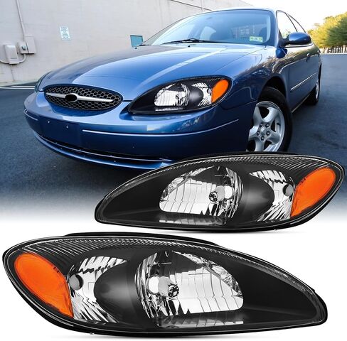 2PCS Headlights Assembly Set For 2000 2001 2002 2003 2004 2005 2007 2007 Ford Taurus SE SEL LX SES Sedan Wagon Replacement Headlamps Black Housing Amber Reflector FO2503169 FO2502169 in Saudi Arabia