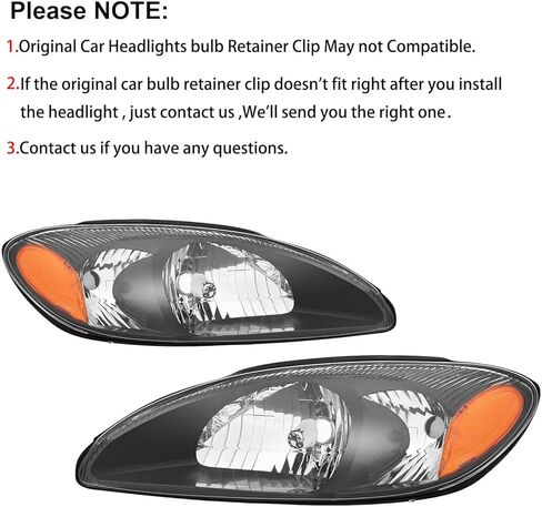 2PCS Headlights Assembly Set For 2000 2001 2002 2003 2004 2005 2007 2007 Ford Taurus SE SEL LX SES Sedan Wagon Replacement Headlamps Black Housing Amber Reflector FO2503169 FO2502169 in Saudi Arabia
