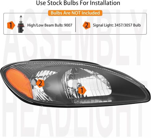 2PCS Headlights Assembly Set For 2000 2001 2002 2003 2004 2005 2007 2007 Ford Taurus SE SEL LX SES Sedan Wagon Replacement Headlamps Black Housing Amber Reflector FO2503169 FO2502169 in Saudi Arabia
