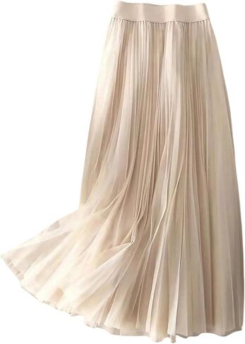 تنانير GORGLITTER النسائية ذات الثنيات المرنة ذات الخصر العالي الشبكي المتدفق على شكل حرف a للحفلات تنورة توتو طويلة in Kuwait