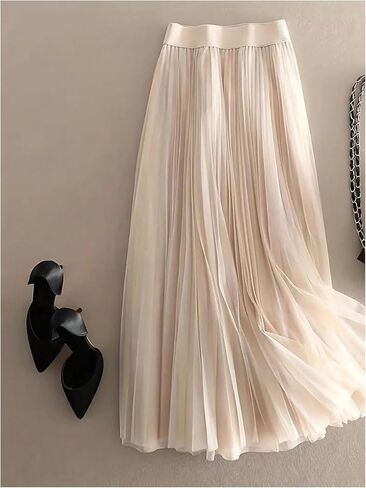 تنانير GORGLITTER النسائية ذات الثنيات المرنة ذات الخصر العالي الشبكي المتدفق على شكل حرف a للحفلات تنورة توتو طويلة in Kuwait