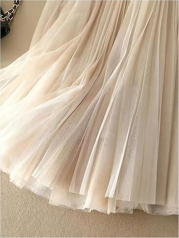 تنانير GORGLITTER النسائية ذات الثنيات المرنة ذات الخصر العالي الشبكي المتدفق على شكل حرف a للحفلات تنورة توتو طويلة in Kuwait