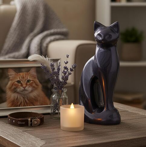 eSplanade- Cat Kitten Shape Cremation urn | Memorial Funeral Burial Full-Size urn for Ashes| Size - 9 inches. in Kuwait