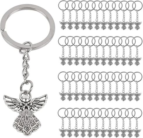 Framendino، 100 حزمة من سلاسل المفاتيح Guardian Angel Charm المعدنية حلقة مفاتيح فضية اللون in Saudi Arabia