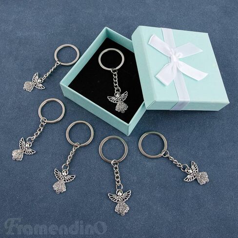 Framendino، 100 حزمة من سلاسل المفاتيح Guardian Angel Charm المعدنية حلقة مفاتيح فضية اللون in Saudi Arabia